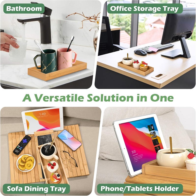Joy&Grace Couch Arm Tray, 3-in-1 Magnetic Detachable Sofa Arm Table with Phone and Tablet Holder Bamboo Couch Cup Holder, Foldable Sofa Armrest Tray for Eating, Drinks, Phones (Natural) - Image 4